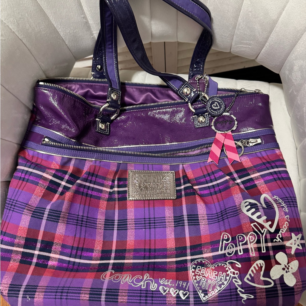 Coach Purple And Pink Tartan Tote